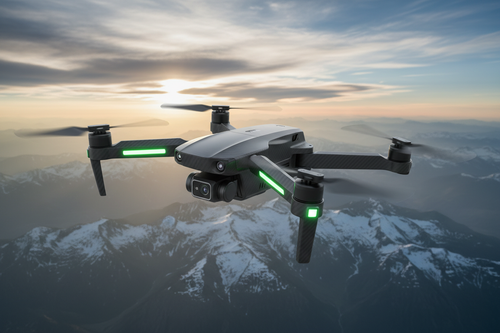 Dron 4K volando con paisaje aéreo de fondo